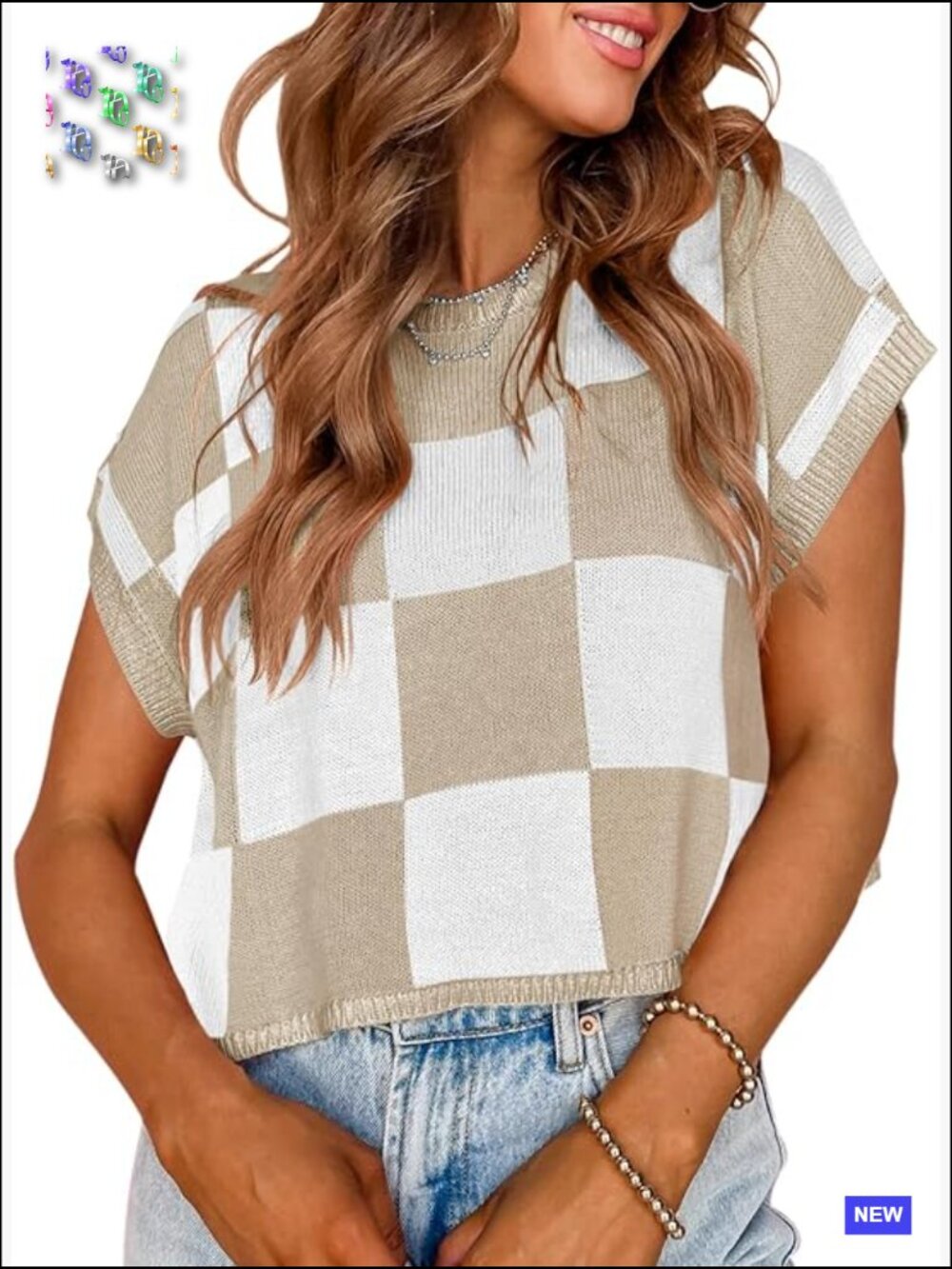Cap Sleeve Crop Top Color Block Knit Sweater Trendy Casual Going Out Tee - Picture 1 of 7